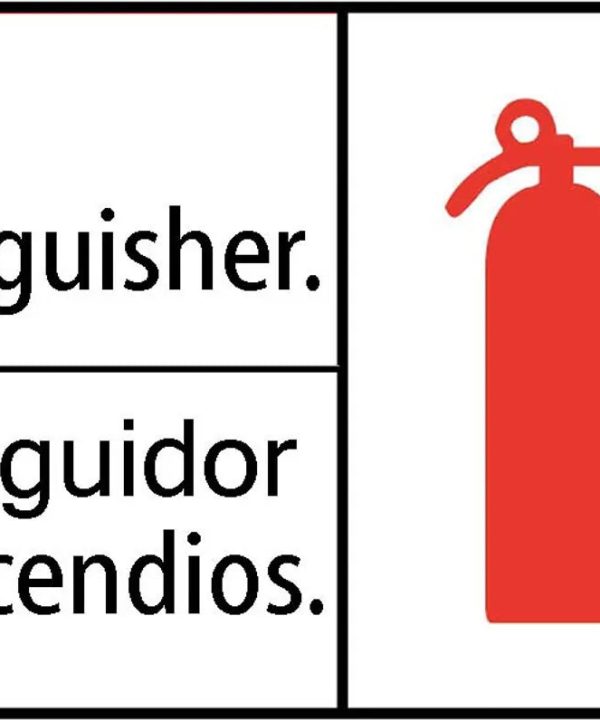 ZING FIRE EXTINGUISHER, Bilingual Picto 7x10 Get To Buy