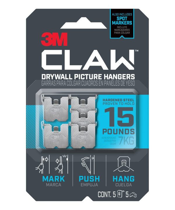 3M CLAW Drywall Picture Hanger 15 lb with Temporary Spot Marker 3PH15M-5ES Discount 2025 Unisex
