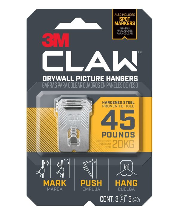 3M CLAW Drywall Picture Hanger 45 lb with Temporary Spot Marker 3PH45M-3ES Outlet Recommend