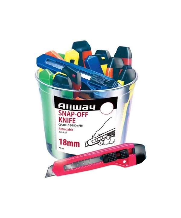 Allway 7- Point 18mm Snap-Off Knife, 25/Bucket, Neon, Bagged Authentic For Sale