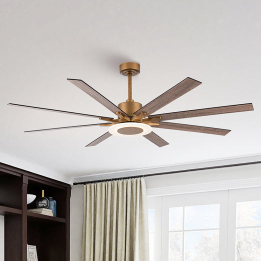 Indoor Integrated LED Reversible 8-Blade Antique Gold Ceiling Fan with Light and Remote Control Clearance Factory Outlet