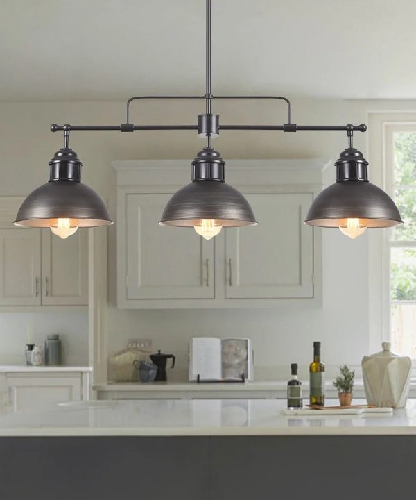 Industrial 3-Light Dome Kitchen Island Pendant - Black Grey Cheap Sale Amazing Pice