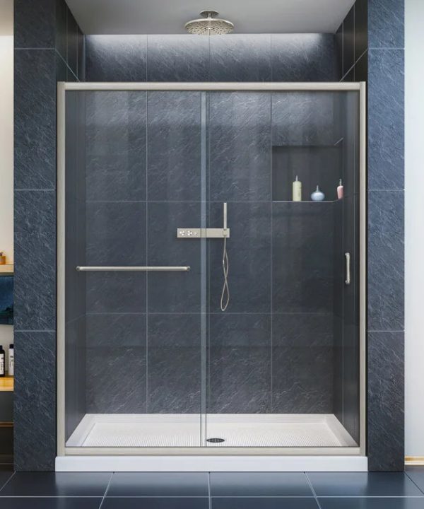 Infinity-Z 60" W x 72" H Single Sliding Frameless Shower Door Visit Online
