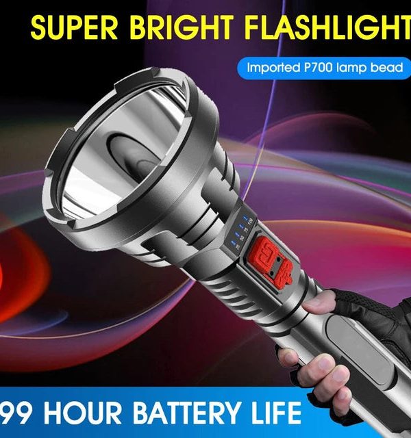 Big Strong Light LED Flashlight USB Rechargeable Tactical Hunting Camping Lantern Built in Battery Flash Light Power Display Outlet Low Pice
