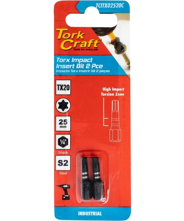 Torx Tx 20 Impact Insert Bit 25 Mm 2 Pc Carded Free Shipping Original