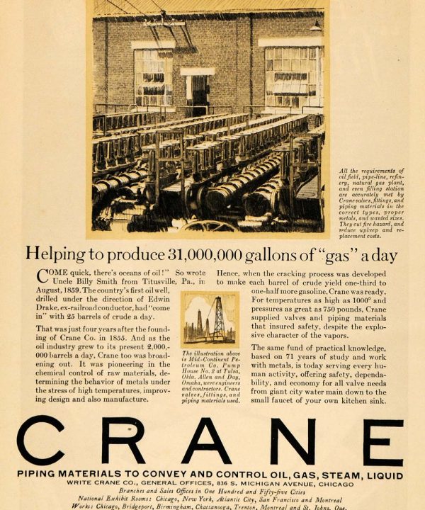 1926 Ad Crane Piping Materials Producing Gallons of Gas - ORIGINAL WW3 Sale With Credit Card