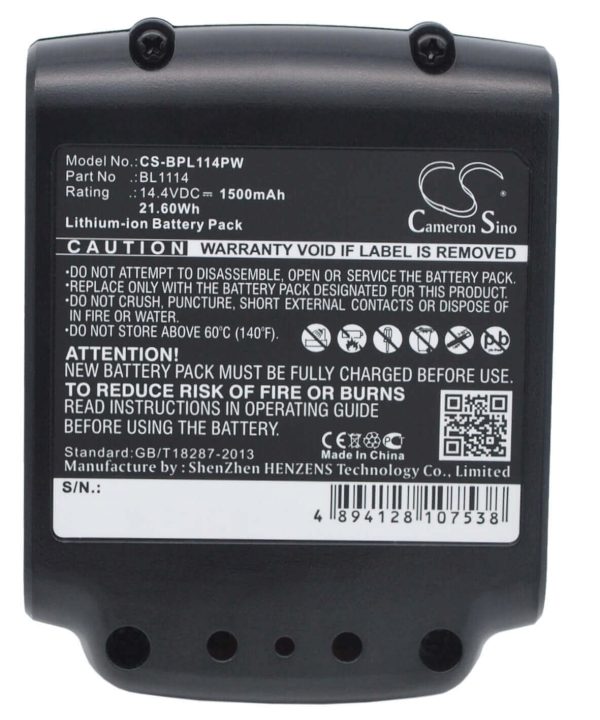 14.4V, Li-ion, 1500mAh, Power Tools battery fits Black & Decker, Bl1114, Asl146bt12a, Asl146k, 21.6Wh Sale Deals