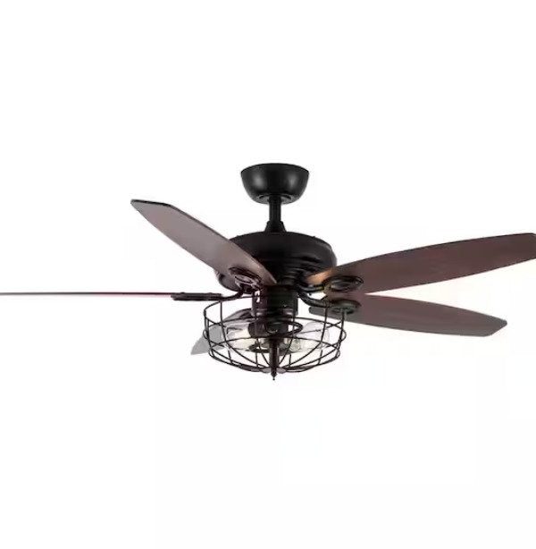 Indoor Industrial Downrod Mount Black Ceiling Fan with Light Kit and Remote Control Popular Online