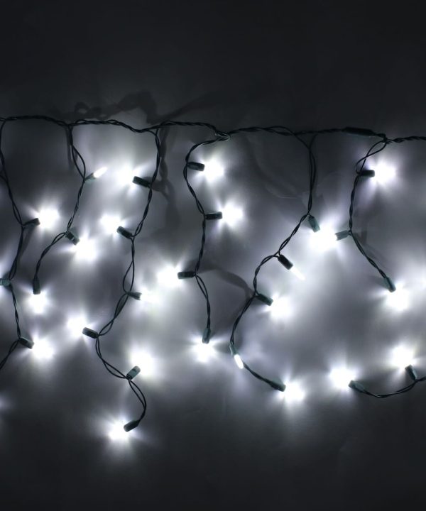 100-light M5 Pure White Twinkle LED Icicle Lights, Green Wire With Credit Card For Sale