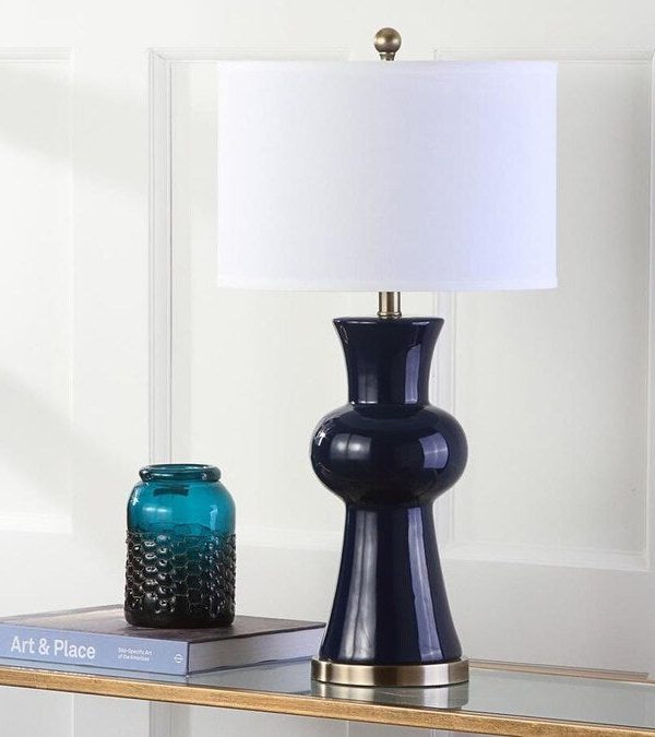 Lola Navy Column Lamp with White Shade #SA890 Stockist Online